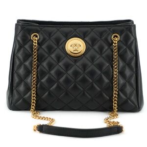 Authentic VERSACE BLACK QUILTED NAPPA LEATHER MEDUSA WOMEN'S HANDBAG